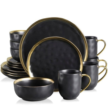 16/32/48 Piece Dinnerware Set with Gold Trim