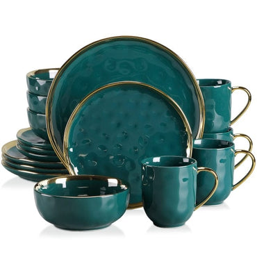 16/32/48 Piece Dinnerware Set with Gold Trim