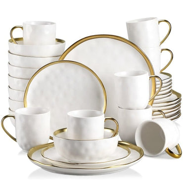 16/32/48 Piece Dinnerware Set with Gold Trim