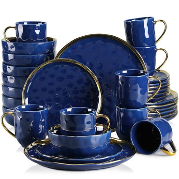 16/32/48 Piece Dinnerware Set with Gold Trim