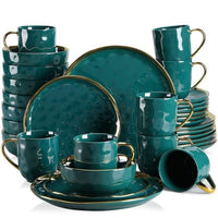 16/32/48 Piece Dinnerware Set with Gold Trim