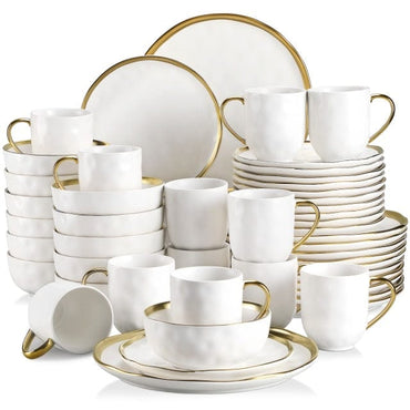 16/32/48 Piece Dinnerware Set with Gold Trim