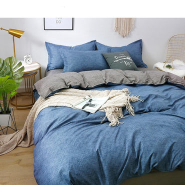 Royal Blue Bedding Set Solid Color Sheet Set Single Double Queen King Size Elastic Duvet Cover Pillowcase Gray Bed Comforters - east2cart.uk