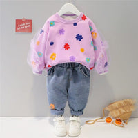 Girls Floral Lace T Shirt & Jeans