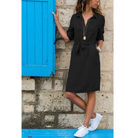 Office Ladies Turn-Down Collar Shirt Dress Solid Three Quarter Sleeve Streetwear Autumn Dress Casual Women Dress Loose Vestidos - east2cart.uk