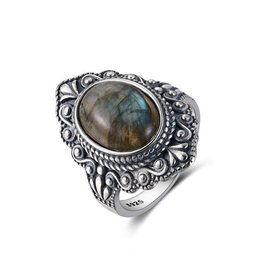 Nasiya Vintage Oval Natural Labradorite Rings For Women 925 Sterling Silver Ring Jewelry Finger Ring Gemstone Rings Party Gift - east2cart.uk