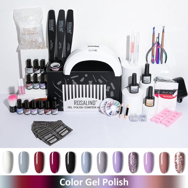 ROSALIND Nail Gel Manicure Set Lamp Gel Tools Kits For Nails Art UV Lamp Semi Permanent Nail Gel Polish Set With Base Top Coat - east2cart.uk