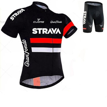 STRAVA Men Cycling Jersey Set Bib Shorts Set 2021 Summer Mountain Bike Bicycle Suit Anti-UV Bicycle Team Racing Uniform Clothes - east2cart.uk