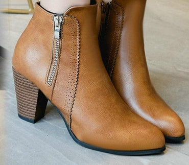 Women Ankle Boots Fashion PU Leather Boots High Heel 8cm Ladies Shoes Side Zipper Short Boots for Women Shoes Drop Ship 43 - east2cart.uk