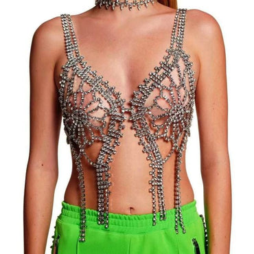 Shiny Multilayer Chest Chain Butterfly Jewellery Rhinestone Bodies for Women Swimwear Lingerie Sexy Bra Top Underwear Nightclub - east2cart.uk