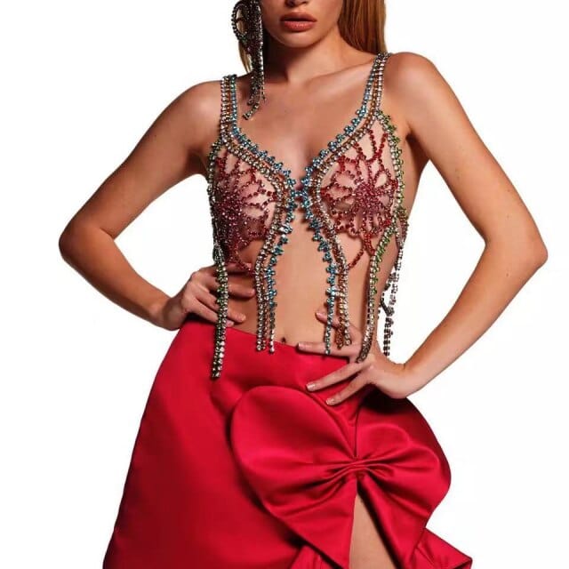 Shiny Multilayer Chest Chain Butterfly Jewellery Rhinestone Bodies for Women Swimwear Lingerie Sexy Bra Top Underwear Nightclub - east2cart.uk