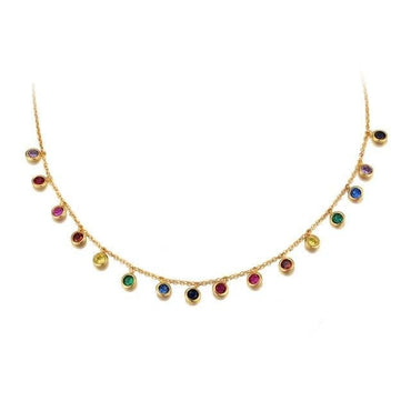 ORSA JEWELS 14k Yellow Gold Multi Color Gemstone Chain Necklace Pendant Charm Fine Jewelry For Women Mothers Gifts For Her EQN27 - east2cart.uk