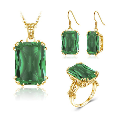 18K Gold Women Emerald Jewelry Set - east2cart.uk