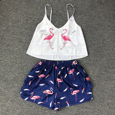 Women Print Pajamas Set Sexy Sleeveless Cute Cartoon Pyjamas Sleep Shorts Spaghetti Strap Lace Pijama Suit Sleepwear Homewear - east2cart.uk