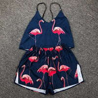 Women Print Pajamas Set Sexy Sleeveless Cute Cartoon Pyjamas Sleep Shorts Spaghetti Strap Lace Pijama Suit Sleepwear Homewear - east2cart.uk