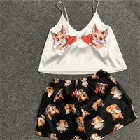 Women Print Pajamas Set Sexy Sleeveless Cute Cartoon Pyjamas Sleep Shorts Spaghetti Strap Lace Pijama Suit Sleepwear Homewear - east2cart.uk
