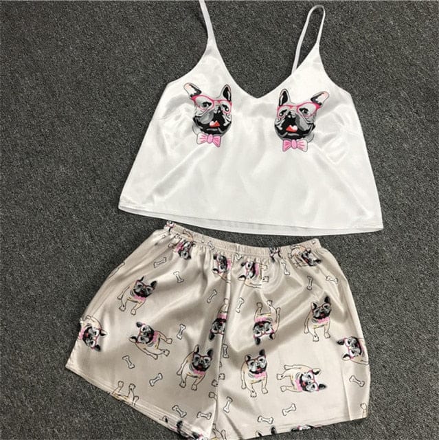 Women Print Pajamas Set Sexy Sleeveless Cute Cartoon Pyjamas Sleep Shorts Spaghetti Strap Lace Pijama Suit Sleepwear Homewear - east2cart.uk