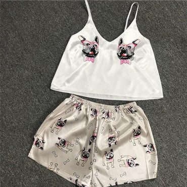 Women Print Pajamas Set Sexy Sleeveless Cute Cartoon Pyjamas Sleep Shorts Spaghetti Strap Lace Pijama Suit Sleepwear Homewear - east2cart.uk