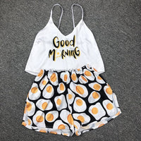 Women Print Pajamas Set Sexy Sleeveless Cute Cartoon Pyjamas Sleep Shorts Spaghetti Strap Lace Pijama Suit Sleepwear Homewear - east2cart.uk