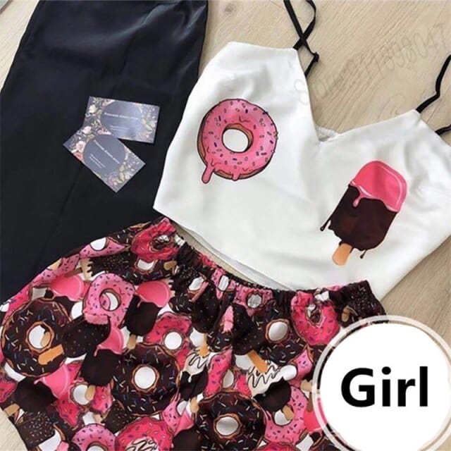 Women Print Pajamas Set Sexy Sleeveless Cute Cartoon Pyjamas Sleep Shorts Spaghetti Strap Lace Pijama Suit Sleepwear Homewear - east2cart.uk