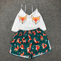 Women Print Pajamas Set Sexy Sleeveless Cute Cartoon Pyjamas Sleep Shorts Spaghetti Strap Lace Pijama Suit Sleepwear Homewear - east2cart.uk