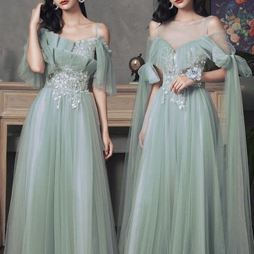 New sweat greydish green long lady girl women princess banquet bridesmaid performance dance ball dress gown free ship - east2cart.uk