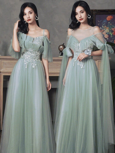 New sweat greydish green long lady girl women princess banquet bridesmaid performance dance ball dress gown free ship - east2cart.uk