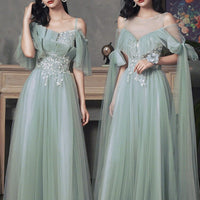 New sweat greydish green long lady girl women princess banquet bridesmaid performance dance ball dress gown free ship - east2cart.uk