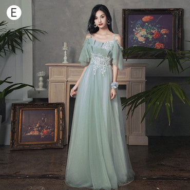 New sweat greydish green long lady girl women princess banquet bridesmaid performance dance ball dress gown free ship - east2cart.uk