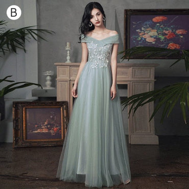 New sweat greydish green long lady girl women princess banquet bridesmaid performance dance ball dress gown free ship - east2cart.uk