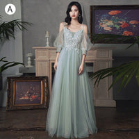 New sweat greydish green long lady girl women princess banquet bridesmaid performance dance ball dress gown free ship - east2cart.uk