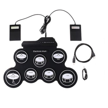 Roll-Up Drum Set Electronic Drum Kit Roll-Up Electronic Drum 9 Drum Pads Battery Powered with Drumsticks Foot Pedals - east2cart.uk