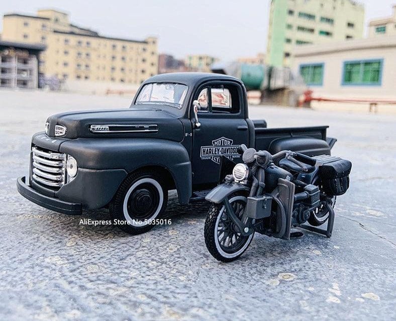 Maisto 1:24 1948 Ford F-1 pickup truck + motorcycle die-casting simulation alloy car model crafts decorative collection of toy t - east2cart.uk