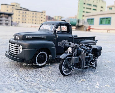 Maisto 1:24 1948 Ford F-1 pickup truck + motorcycle die-casting simulation alloy car model crafts decorative collection of toy t - east2cart.uk