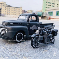 Maisto 1:24 1948 Ford F-1 pickup truck + motorcycle die-casting simulation alloy car model crafts decorative collection of toy t - east2cart.uk