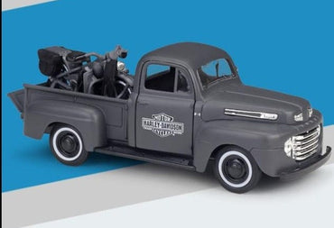 Maisto 1:24 1948 Ford F-1 pickup truck + motorcycle die-casting simulation alloy car model crafts decorative collection of toy t - east2cart.uk
