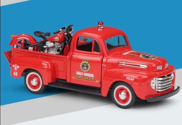 Maisto 1:24 1948 Ford F-1 pickup truck + motorcycle die-casting simulation alloy car model crafts decorative collection of toy t - east2cart.uk