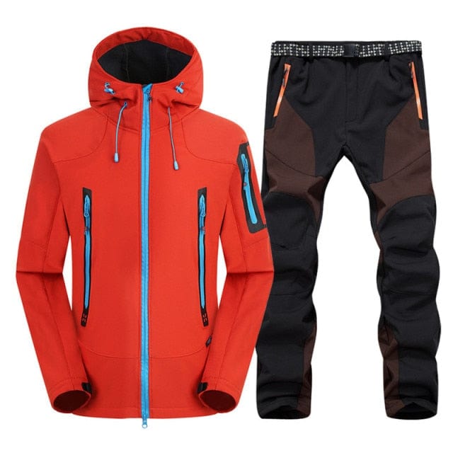 Men's Waterproof Hiking Suits Softshell Windbreaker Jacket and Fleece Pants Outdoor Trekking Camp Coat Set Climb Skiing Trousers - east2cart.uk