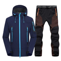 Men's Waterproof Hiking Suits Softshell Windbreaker Jacket and Fleece Pants Outdoor Trekking Camp Coat Set Climb Skiing Trousers - east2cart.uk