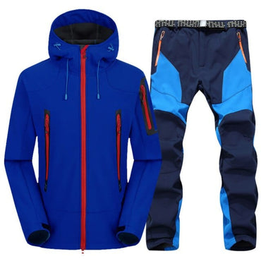 Men's Waterproof Hiking Suits Softshell Windbreaker Jacket and Fleece Pants Outdoor Trekking Camp Coat Set Climb Skiing Trousers - east2cart.uk