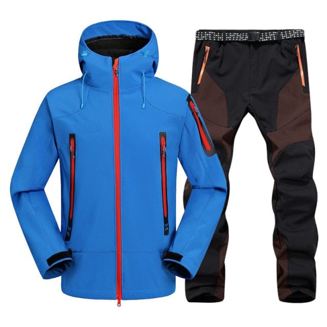 Men's Waterproof Hiking Suits Softshell Windbreaker Jacket and Fleece Pants Outdoor Trekking Camp Coat Set Climb Skiing Trousers - east2cart.uk