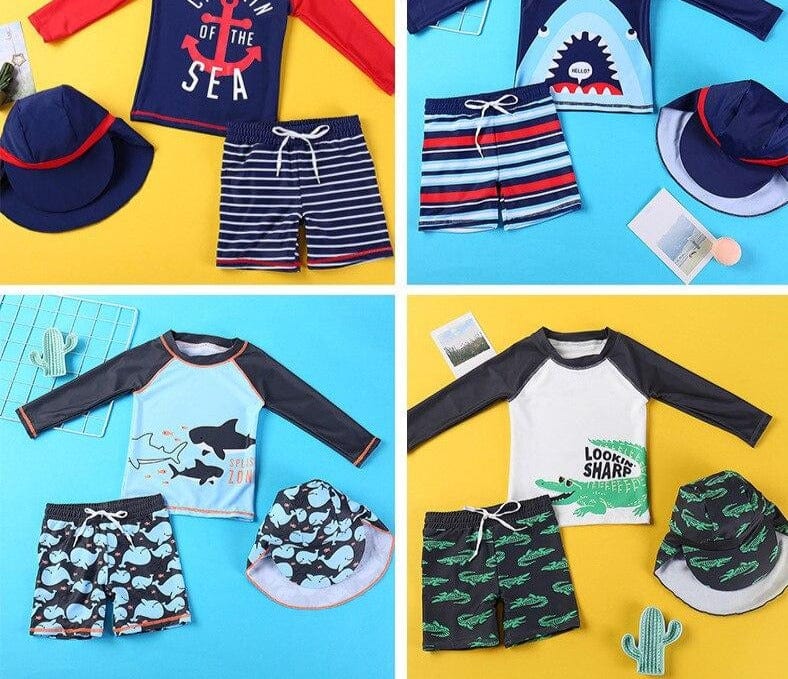 Boys 3-Piece Shark Print Swimsuit - east2cart.uk