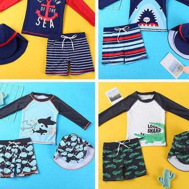 Boys 3-Piece Shark Print Swimsuit - east2cart.uk