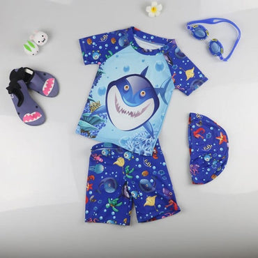 Boys 3-Piece Shark Print Swimsuit - east2cart.uk