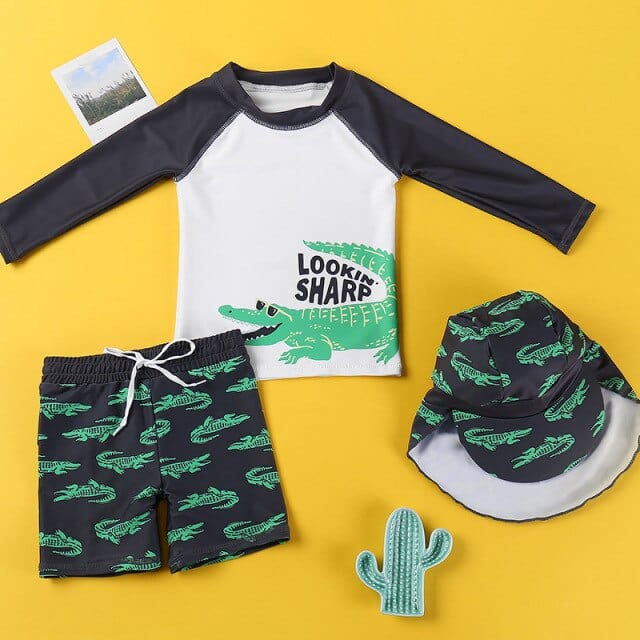 Boys 3-Piece Shark Print Swimsuit - east2cart.uk