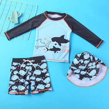 Boys 3-Piece Shark Print Swimsuit - east2cart.uk