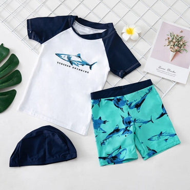 Boys 3-Piece Shark Print Swimsuit - east2cart.uk