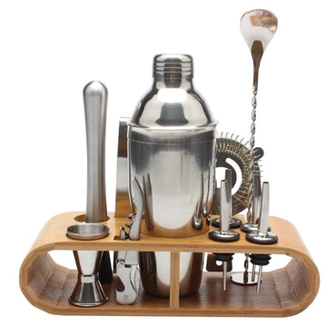 Stainless Steel Cocktail Shaker Set With Wooden Rack - east2cart.uk