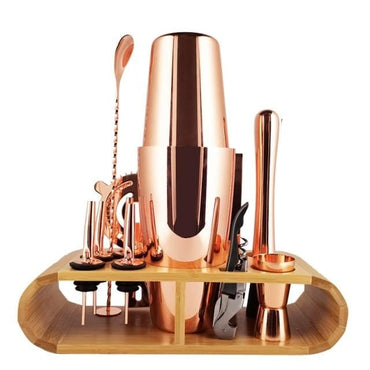 Stainless Steel Cocktail Shaker Set With Wooden Rack - east2cart.uk