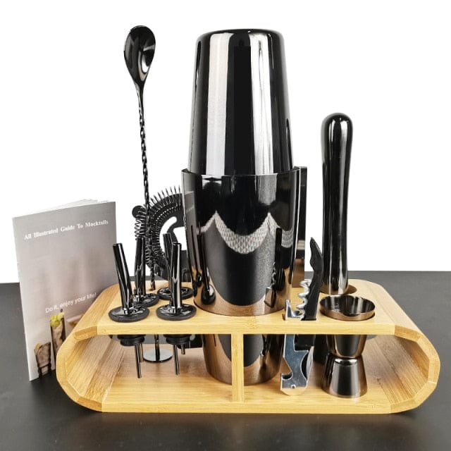 Stainless Steel Cocktail Shaker Set With Wooden Rack - east2cart.uk